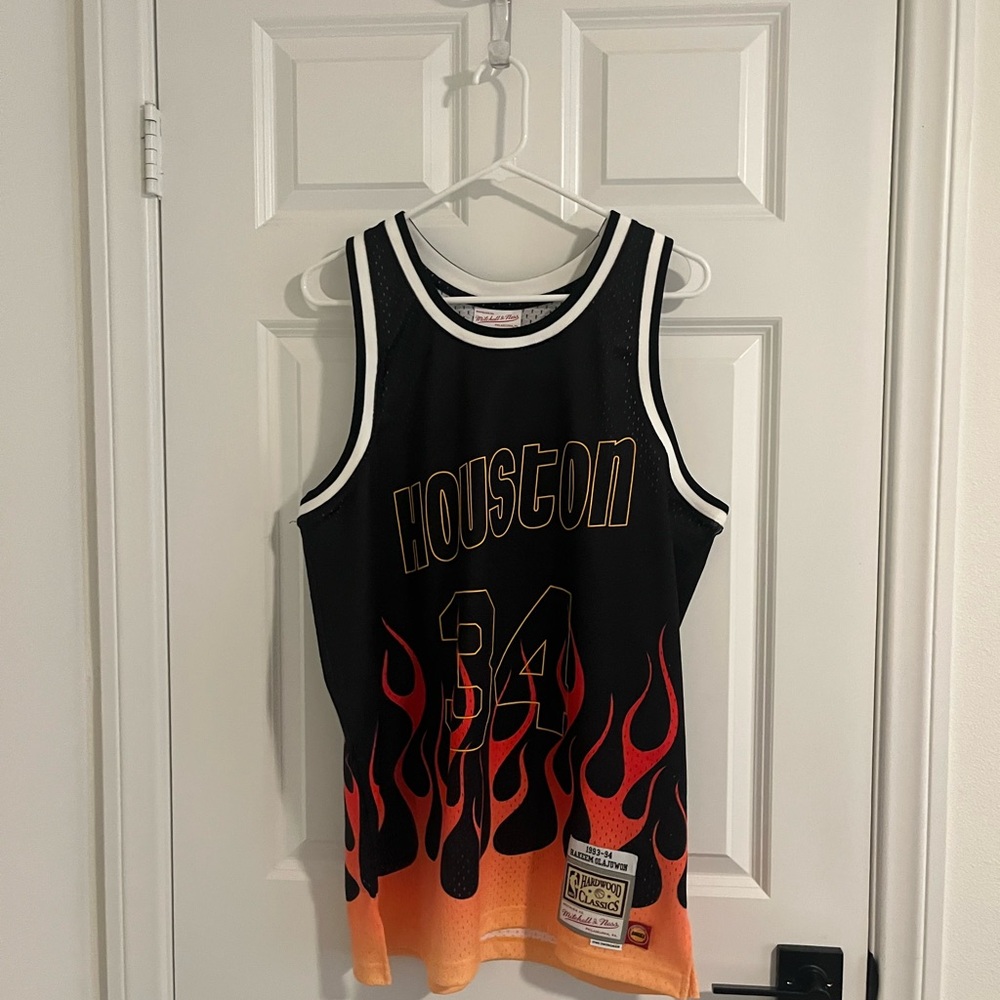 Mitchell & Ness Houston Olajuwon Black and White Swingman Jersey